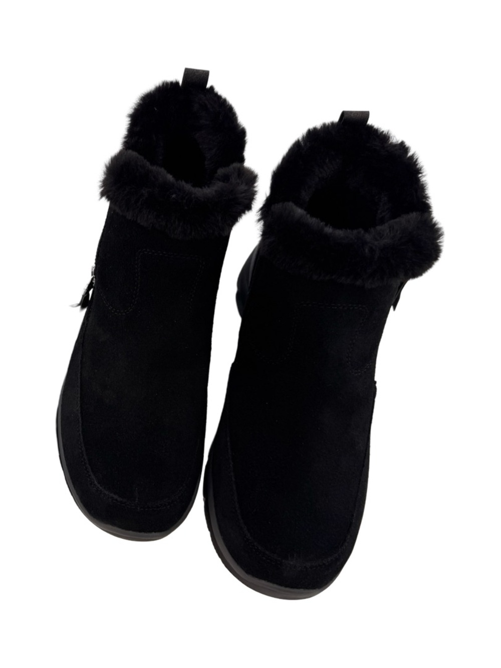 Skechers Black Suede Faux-Fur Zip Ankle Booties with Gray Sole - Picture 8 of 8